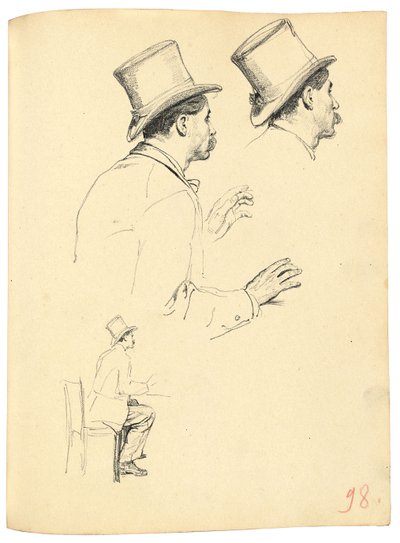 Studier til "A Parisian Cafe": Sidebillede af mands hoved med hat, ca. 1872-1875 af Ilya Efimovich Repin