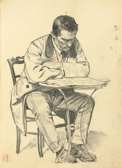 Studie til "A Parisian Cafe": Mand, der sidder ved et cafebord, læser en avis, ca. 1872-1875 af Ilya Efimovich Repin