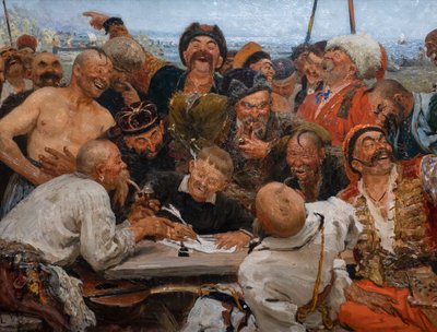 ZAPOROGUES-KOSAKKENE SKRIVE ET BREV TIL SULTANEN AF TYRKIET af Ilya Efimovich Repin