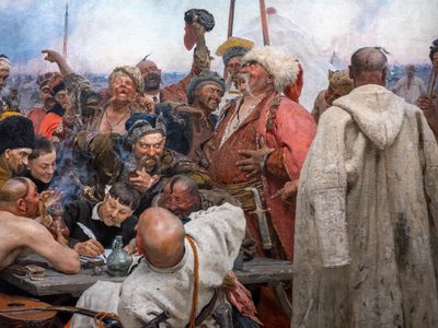 ZAPOROGUES-KOSAKKENE SKRIVE ET BREV TIL SULTANEN AF TYRKIET af Ilya Efimovich Repin