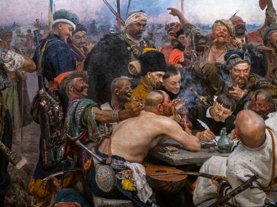 ZAPOROGUES-KOSAKKENE SKRIVE ET BREV TIL SULTANEN AF TYRKIET af Ilya Efimovich Repin