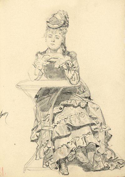 Kvinde, der sidder ved et cafébord, ca. 1872-1875 af Ilya Efimovich Repin