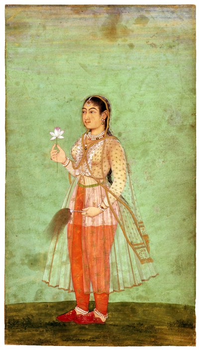 En dame med blomster- og fluepisker, ca. 1630 af Indian Art