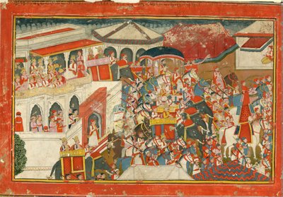 Krishna og Balarama tog afsted fra et palads, ca. 1840 af Indian Art