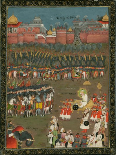 Erobringen af Golkonda af Mughal-kejser Aurangzeb i 1687, ca 1760 af Indian Art