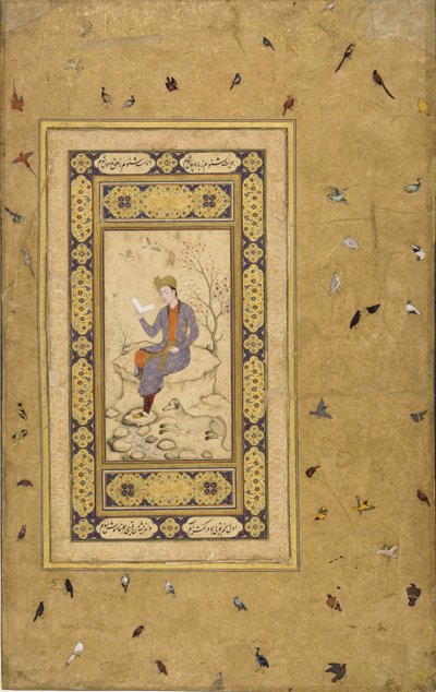 Ung mand læser i et landskab, ca. 1608-1610. af Indian Art.