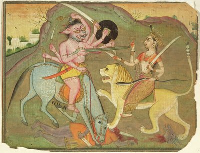 47.110/174 Durga i kamp med Mahishasura, fra Folioen af ​​