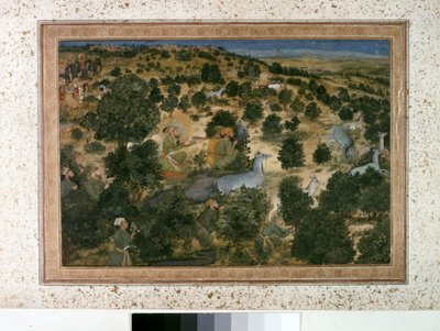 AURANGZEB: Awrangzib Hunts Nilgais, ca. 1660 (miniature) af Indian School