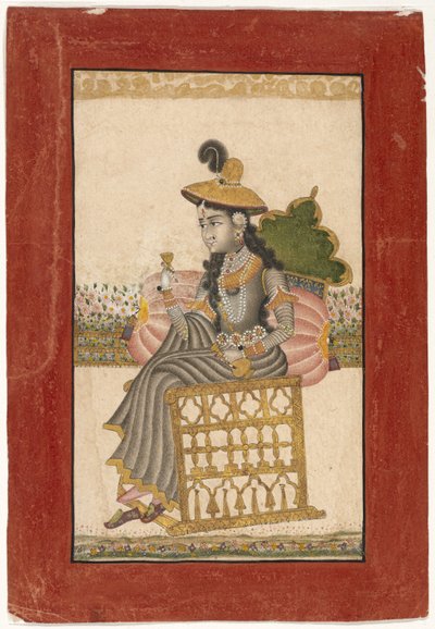 A Bejeweled Lady, Kota School, 1690-1720 (gouache med guld på papir) af Indian School