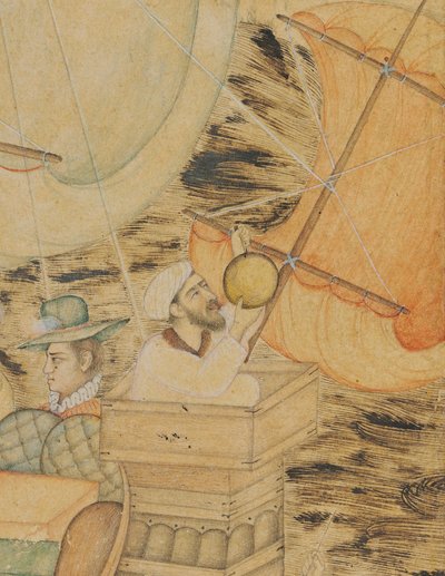 En karavel angrebet af et havmonster, Mughal Indien, ca. 1590 (ugennemsigtige pigmenter forstærket med guld og sølv på papir) af Indian School