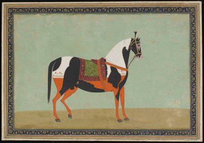 A Horse, Album folio, 1800-tallet (ugennemsigtig akvarel og guld på papir) af Indian School