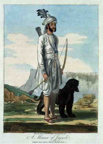 En Meena fra Jajurh, ætset af T. Baxter efter en tegning af Deen Alee, udgivet af J.Murray. af Indian School