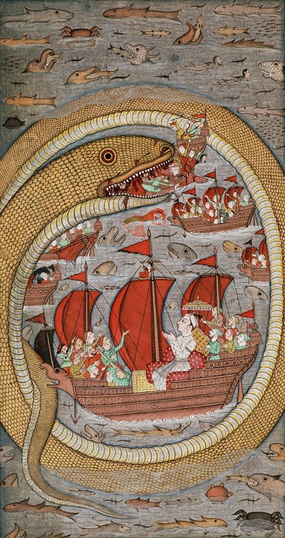 En monstrøs slange, der fortærer den kongelige flåde, ca. 1670-1690 af Indian School