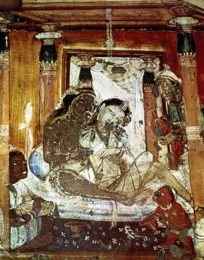 Et fyrstelig par i et palads, fra det indre af Cave 17 af Indian School