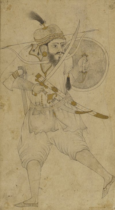 En tatarisk soldat, Ahmadnagar, Deccan plateau (blæk og let farvetone på papir) af Indian School