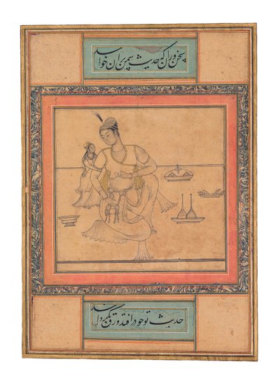 A Young Prince in a Family Setting, ca. 1600 (ugennemsigtig akvarel og guld) af Indian School