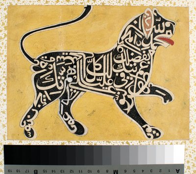 En løve lavet af kalligrafi, ca. 1800 af Indian School