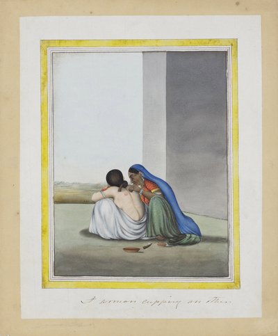 En kvinde, der skåler en anden, ca. 1815 (ugennemsigtigt toilet på papir) af Indian School