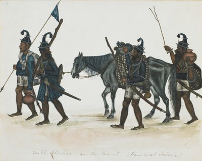 Akali Sikhs on the March, ca. 1850 (ugennemsigtig akvarel på papir) af Indian School