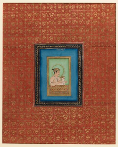 Akbar og en af hans sønner eller barnebarn, 1875-1900 (ugennemsigtigt wc & guld på papir) af Indian School