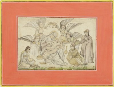 Engle tager imod Maria og Jesus, ca. 1665 (ugennemsigtigt wc og guld på papir) af Indian School