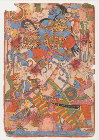 Arjunas heroiske bedrift i kamp, fra en Mahabharata-serie, ca. 1830-50 (blæk og farve på papir) af Indian School