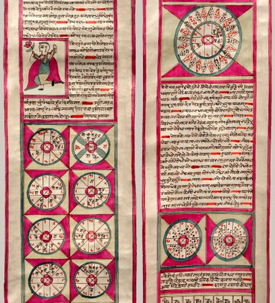 Astrologisk kort (pen & blæk og wc på papir) af Indian School
