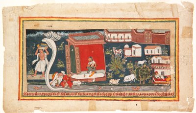 Baby Krishna bæres i sikkerhed, 1600-25 (ugennemsigtigt wc på papir) af Indian School