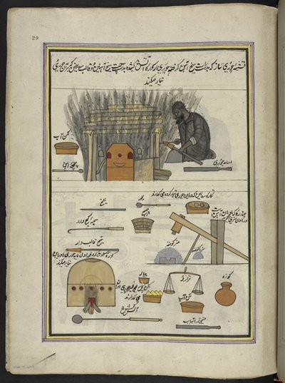 Armbåndsmager,  86 tegninger indbundet i et bind, der viser håndværk og erhverv i Kashmir, håndværkere vises i arbejde med deres redskaber og udstyr,  Af en Kashmir-kunstner, sandsynligvis i Srinagar, ca. 1850-60 (gouache på papir) af Indian School