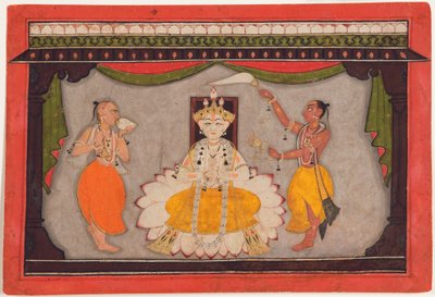 Buddha-avatar af Vishnu, ca. 1700 (ugennemsigtigt toilet, guld- og billeskjold på papir) af Indian School