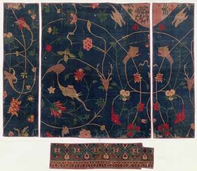 Tæppe dekoreret med dyr, indisk, 1500-tallet, (uld og nålespids) af Indian School
