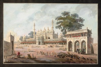 Chandni Chowk og Munny Begums moske, Murshidabad, ca. 1795 (akvarel på papir) af Indian School