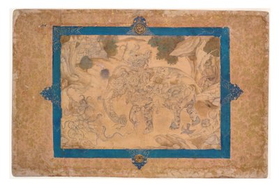 Composite Elephant and Other Creatures, ca. 1600 (ugennemsigtigt wc & guld på papir) af Indian School