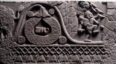Opførelse af en hule (relief på Baruth-stupaen) af Indian School