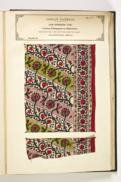 Bomuld Palempore eller sengebetræk, Fatehgarh, Uttar Pradesh, Indien, til husholdningsbrug, nr. 152 fra "The Collection of the Textile Manufacturers of India", af John Forbes Watson, udgivet i 1866 af Indian School