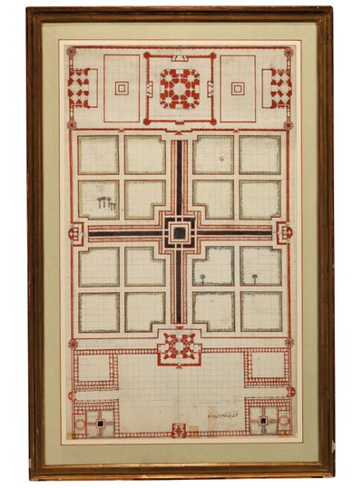 Early schematic plan of the gardens of the Taj Mahal, Agra, North India, c.1805dani af Indian School