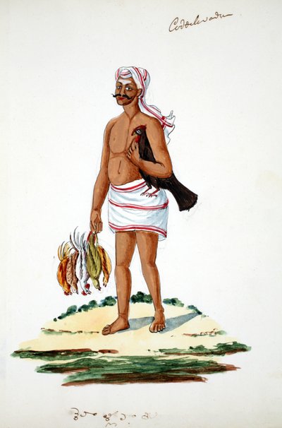 Landmand med høns (wc på papir) af Indian School
