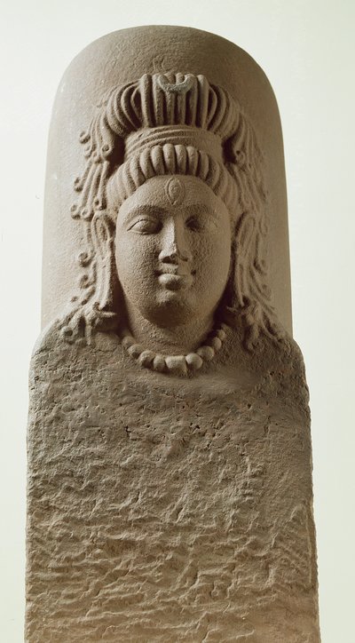 Figur af Ekmukha Shiva-Linga fra templet i Khoh (sandsten) af Indian School