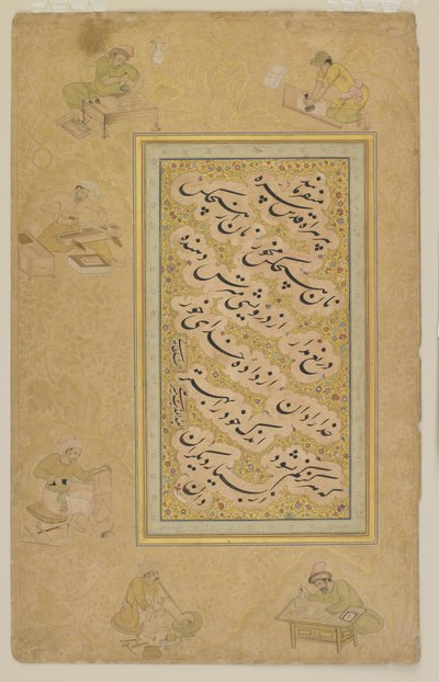 Folio fra Jahangir-albummet, Mughal, ca. 1610 af Indian School