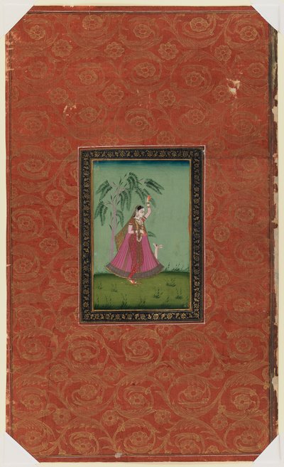Pige med en hjort, 1875-1900 (ugennemsigtigt wc & guld på papir) af Indian School
