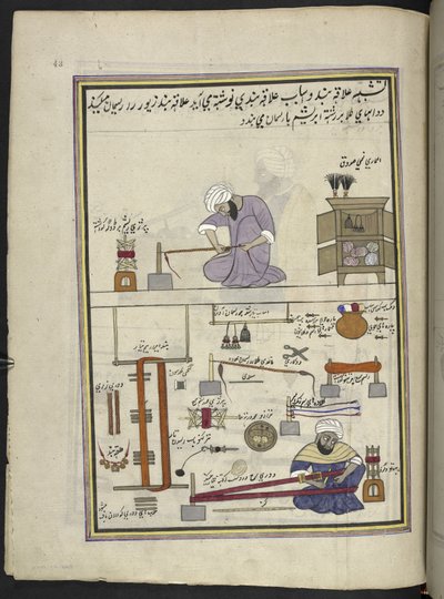 Guld blonder og fletningsmagere,  86 tegninger indbundet i et bind, der viser håndværk og erhverv i Kashmir, håndværkere vises i arbejde med deres redskaber og udstyr,  Af en Kashmir-kunstner, sandsynligvis i Srinagar, ca. 1850-60 (gouache på papir) af Indian School