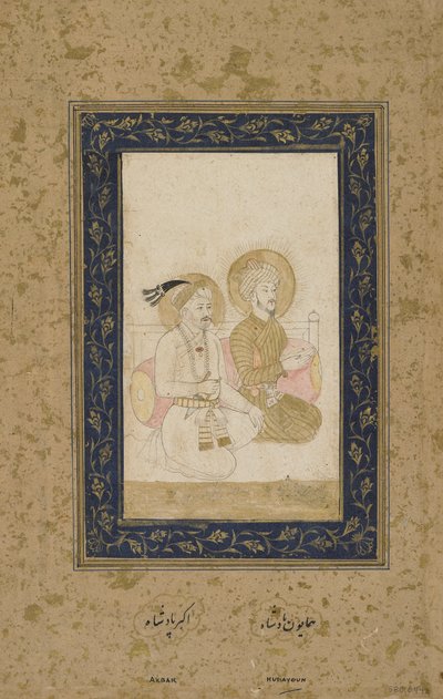 Humayun og Akbar, fritliggende albumfolio, ca. 1900 af Indian School