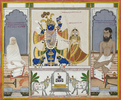 Illustration til et manuskript om tilbedelsen af Srinathji, Rajasthan, begyndelsen af det 19. århundrede af Indian School