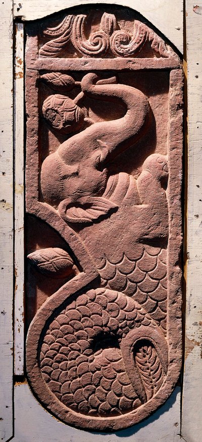 Indisk kunst: "" En fiskehaleelefant"" Periode Kouchane (Kushan eller Kouchan) Fra Sonkh, Mathura. 1. århundrede e.Kr. Mathura, Arkæologisk Museum af Indian School