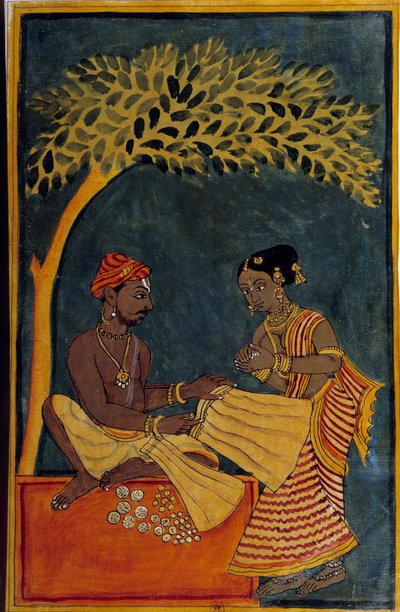 Indisk kunst: en stofhandler. Akvarel omkring 1760. Paris, B.N. af Indian School