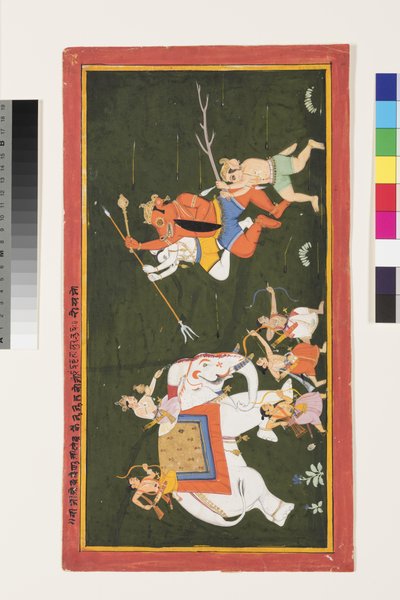 Indra kæmper mod dæmonen Vritrasura, 1680-1700 af Indian School