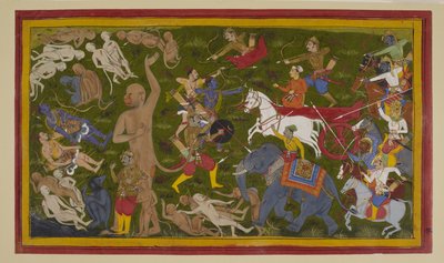 Indrajit overvælder Rāma og hans allierede; Hanumān tager af sted for at finde helbredende urter af Indian School