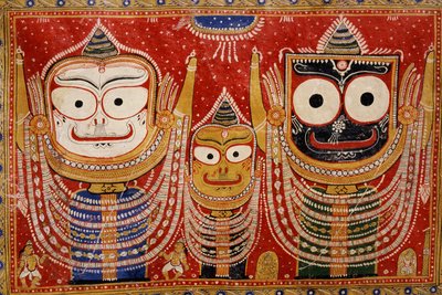 Jagannath, malet på væggen af et hus (vægmaleri) af Indian School