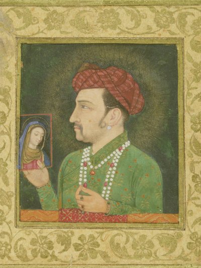 Jahangir holder et billede af Madonna med indskrift på persisk: Janhangir Shah, mogul af Indian School