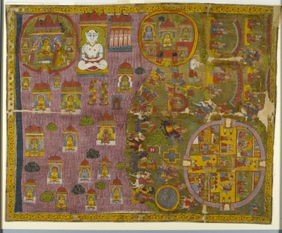 Jain-pilgrimsrejse, lavet i Rajasthan, ca. 1750 (ugennemsigtigt wc og guld på stof) af Indian School